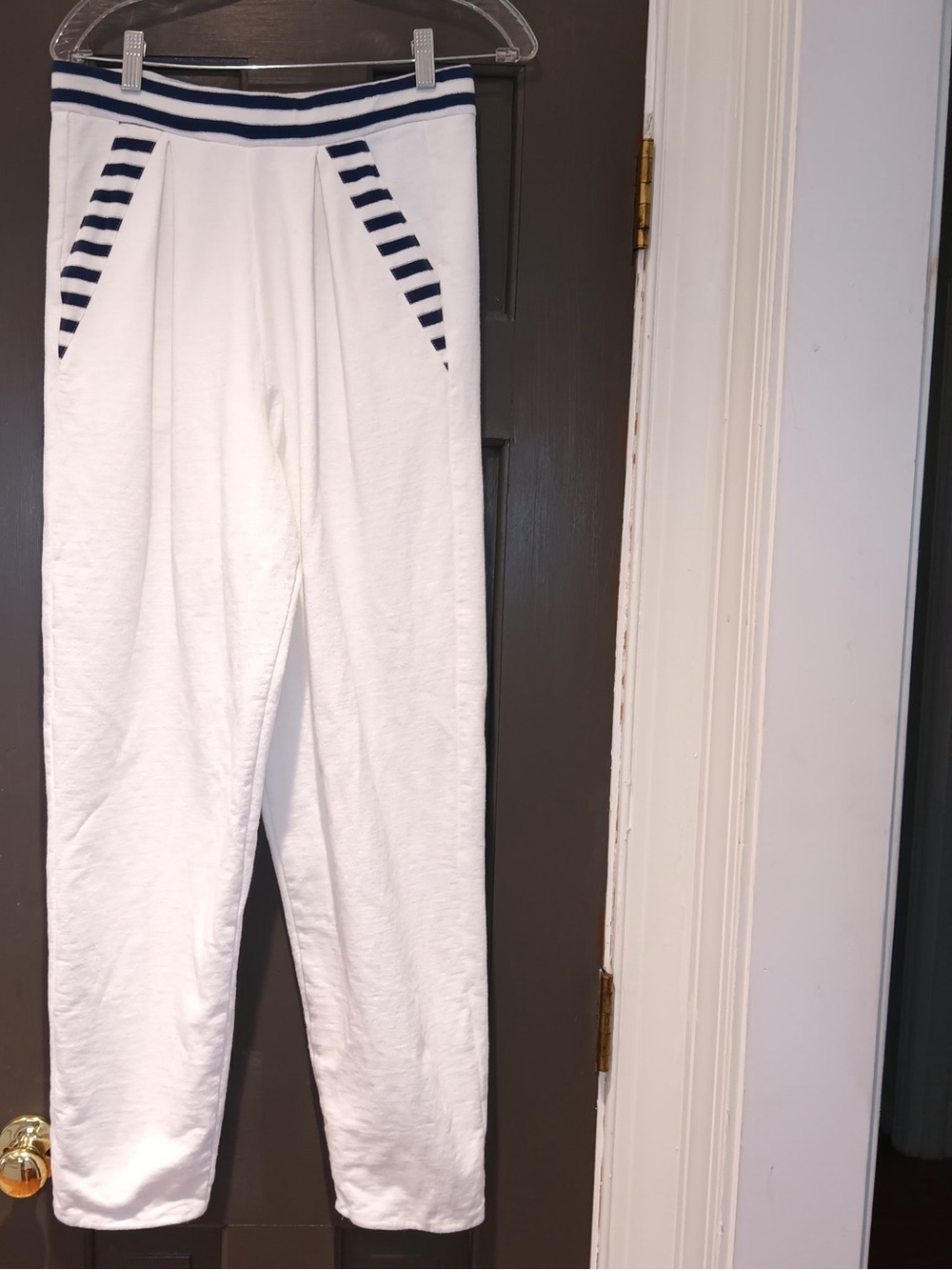 Vintage Lillie Rubin White casual cotton pants with Navy Nautical Stripes